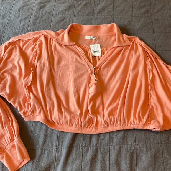 NWT Free People Darren Cropped Linen/ Cotton Long Billowing sleeves | size M - Picture 4 of 9